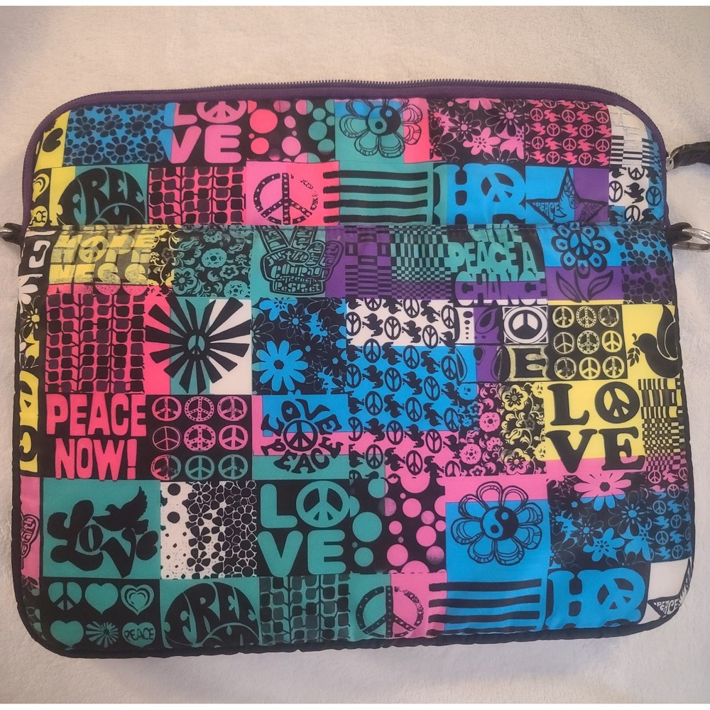 Lucky Brand Laptop Sleeve Case Peace Loveboho hippie Print Purple Padded 15 inch